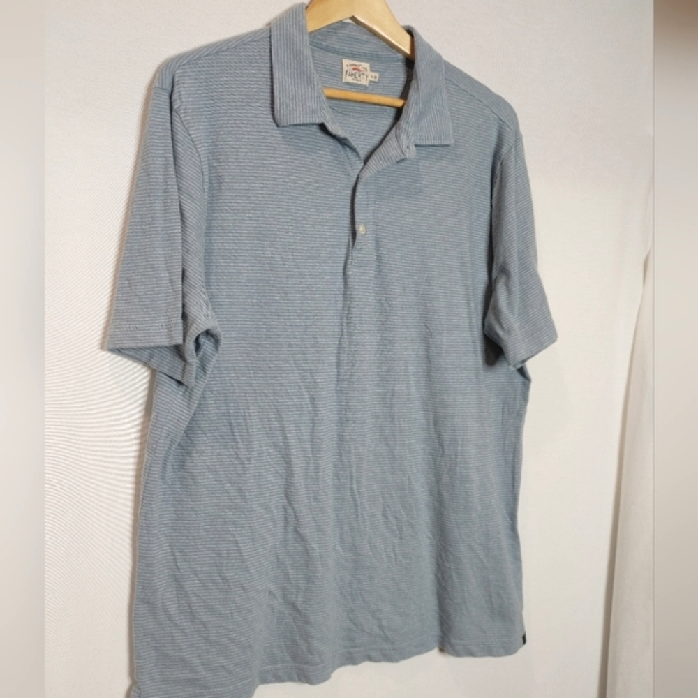 Faherty Polo Sunwashed Cotton Short Sleeve Blue Purple Stripe XL Casual Shirt - Picture 4 of 7